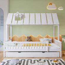 Kids Bed Frames, Headboards & Footboards - White + Wood + 120cm*200cm - View 3