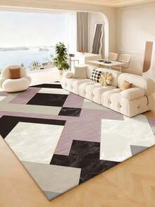 极简几何图案印花地毯、客厅沙发垫、卧室地毯、床边防滑垫、餐厅厨房垫、办公椅垫、入口门垫、野餐毯、户外露营垫 - 黑與白 - 查看 6