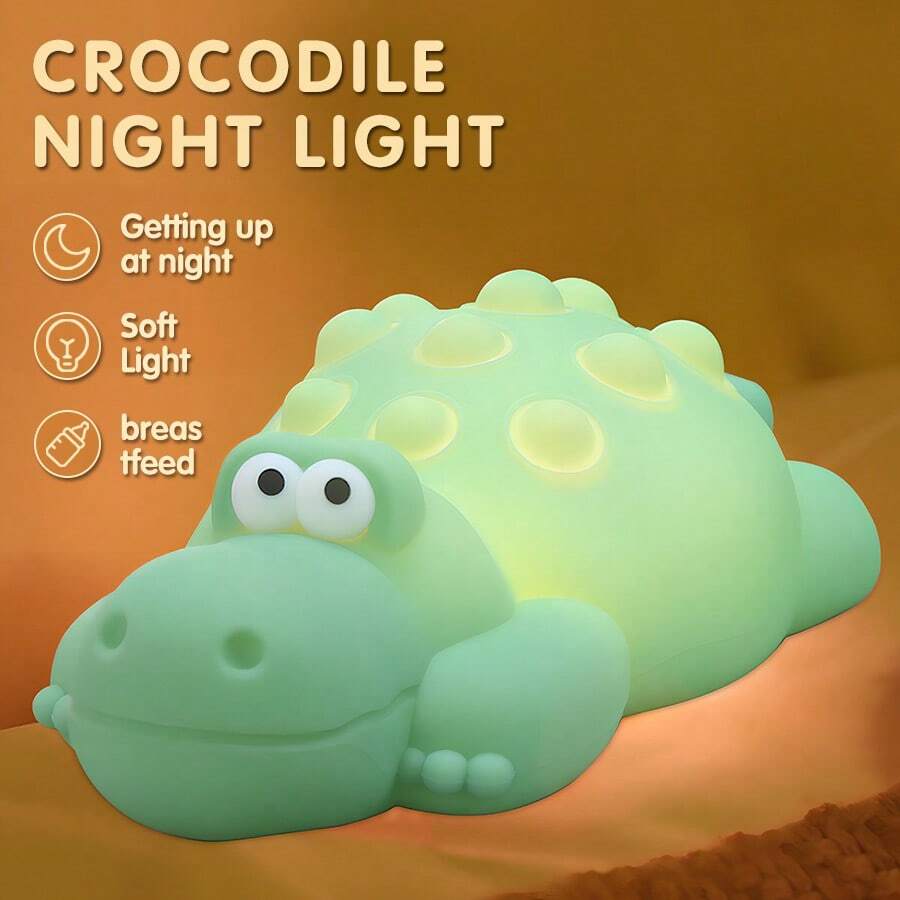 1pc Alligator Night Light, 7 Color Cute Night Light Lamp Mini Lamp, Dimmable Cute Night Light, Portable Lamp, Rechargeable Table Light, Decorative Light For Restaurants, Hotels - Multicolor - View 1