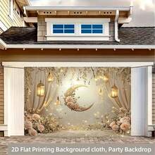 2D平面涤纶斋月横幅1件，梦幻新月墙饰，饰有花卉和灯笼元素，开斋节拍照道具及用品，适用于穆斯林斋月和宰牲节庆祝活动，伊斯兰主题节日装饰 - 1件 - 查看 11