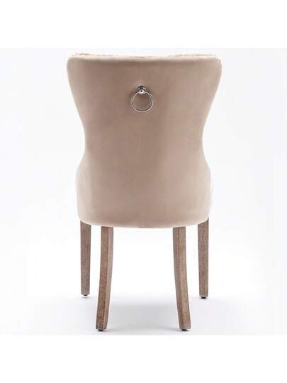 Dining Stoel (Kitchen Chair, Living Room Original Knocker On The Back, Set Of 2), Upholstered Nailhead Solid Wood Legs, Fluwelen Upholstery, Beige view 6