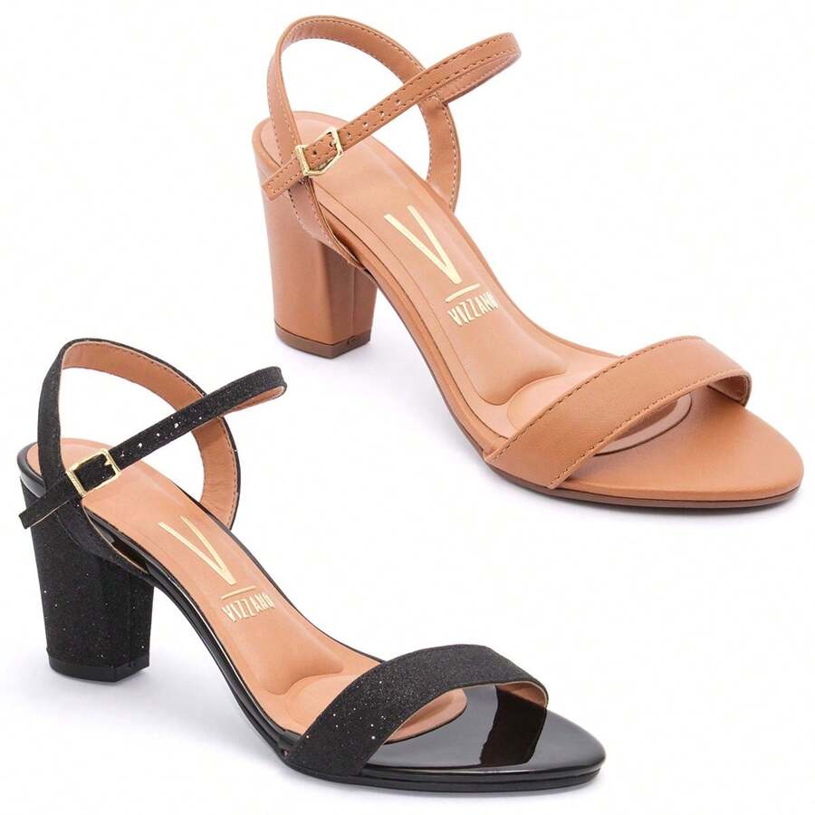Kit Of 2 Vizzano Women's Sandals With Medium Thick Heel - Original - 亮黑色和焦糖色 - 查看 1