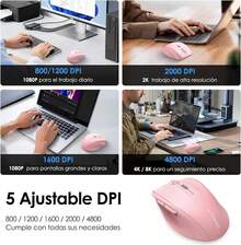F11 Mouse Inalámbrico 2.4 G, Ratón Ergonómico de 4800 DPI 6 Botones, Mouse Oficina con Receptor USB, 5 Niveles de DPI Ajustable, Ratón Muy Bajo Consumo de Energía, 10M de Conexión Para Win/ - 1 - Ver 4