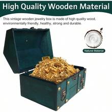 HAWTVintage Wooden Treasure Chest Jewelry Storage Box With Lock Classical Storage And Decorative Box Large Capacity Vintage Decorative Box Jewelry Storing Storage Organizer For Home Decoration Green - Green - View 6