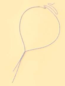 1件简约时尚流苏项链，百搭高端全镶钻宴会新娘颈链，欧美风格批发 - 銀色 - 查看 5