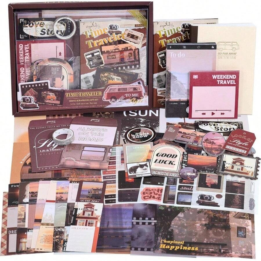 Scrapbooking Supplies Kit, Vintage Botanical Aesthetic Scrapbook Kit Bullet Junk Journal, Stationery, A6 Grid Notebook, Flower Journaling Supplies, Birthday Teen Women - 遊客 - 查看 1