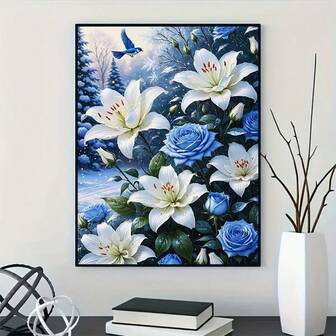 1 st ramlöst runt diamantmålningsset - full borrning diamantkonst, kanvas DIY mosaik hantverksset, inkluderar penna, lim, bricka, diamantpärlor. Lämplig för diamantmålningsentusiaster, väggdekorationer för hemmet, pedagogiska leksaker för barn, stresslindring