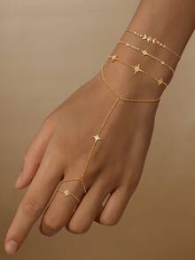 1PC 925 Sterling Silver Elegant Star Cubic Zirconia Finger Ring Bracelet Ring Set Hypoallergenic Pure Silver Suitable For Women Daily Wear Wedding Party Engagement Valentine's Day