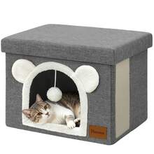 Cama cubierta grande para gatos de interior - Casa cúbica extra ancha para gatos con bola de peluche colgante y almohadilla rascadora, cueva plegable para mascotas como escondite para múltiples gatos - Talla única - gris - Ver 2