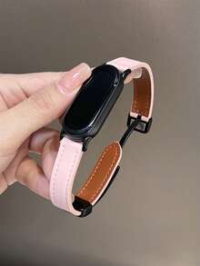 1pc Leather Magnetic Strap, Compatible With Xiaomi Mi Band 10/10NFC/9/9NFC/8/8NFC - Hồng - Xem 1