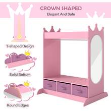JOYLDIAS Kids Pink Dress Up Storage Armoire - Wardrobe With Mirror, Drawers & Top Shelf - Pink - View 3