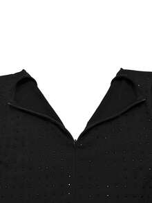 Fashion Elegant Summer Sexy V Neck Long Sleeve Sparkling Rhinestone Wrap Hipster Jumpsuit For Women New Birthday Party Festival Outfits - Black - View 7