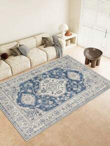 1pc Blue Bohemian Carpet, Bohemian Style Carpet, Velvet Carpet, Large Rug, Indoor Doormat, Bedroom Carpet, Bedroom Decor, Kitchen Carpet, Living Room Carpet, Hallway Runner Carpet, Washable Rug - Multicolor - View 1