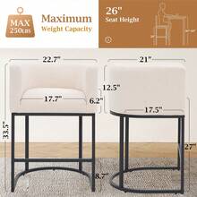 Stylish 26-Inch Counter Height Bar Stools Set Of 3  Modern Curved Back Bar Chairs With Armrests, Black Metal Frame & Linen/Corduroy Upholstery - Ideal For Kitchen Island, Living Room Sofa Side Table & Dining Space, Linen - 駝色 - 查看 4