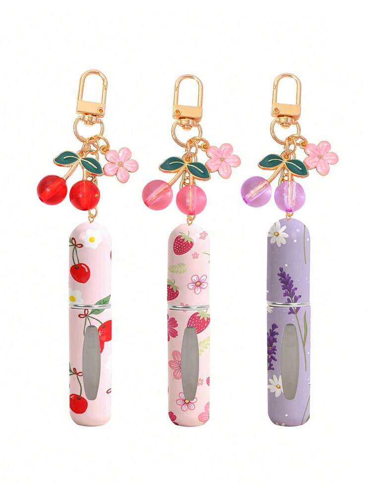 1/2pcs Cherry Pendant Flower Perfume Spray Bottle, Keychain Bottom Fragrance Diffuser, CCD, Bag Charm 5ml Mini Travel Portable Atomizer, Birthday Gift For Family And Friends, Holiday Gift - Multicolor - View 5