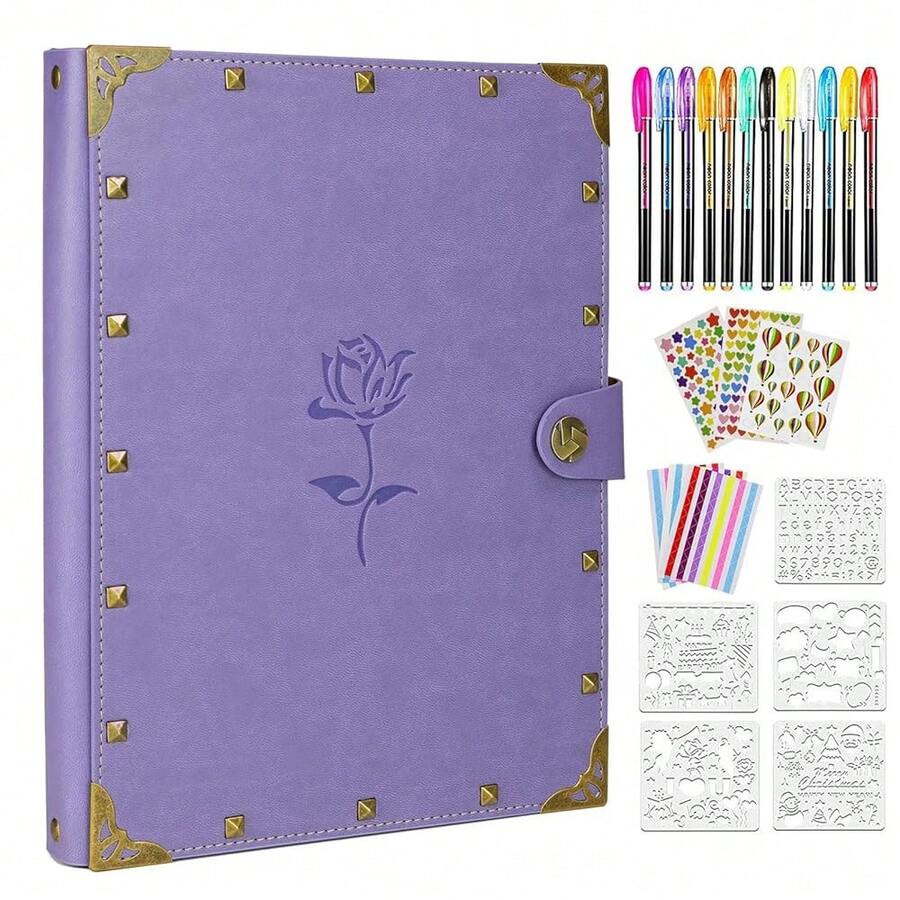 Mothers' Day Gift Leather Scrapbook Album, Purple Scrap Book Gift For Mom Grandma Couples Photo Memory Book Anniversary Wedding Scrapbook,LightPurple - LightPurple - 查看 1