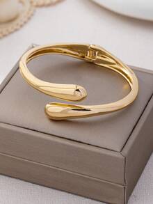 3 chiếc/1 chiếc Vòng tay hình giọt nước hình học sóng vàng trơn dày thời trang tối giản, phù hợp cho nữ - Vàng - Xem 8