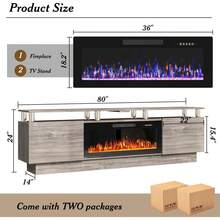 [2 Packages Shipping]80"Fireplace TV Stand With 36" Electric Fireplace, Stainless Steel Pipe, Modern 80 Inch 2 Tier TV Console Stand For TVs Up To 80", LED Light Entertainment Center With Storage Cabinets - 查看 8