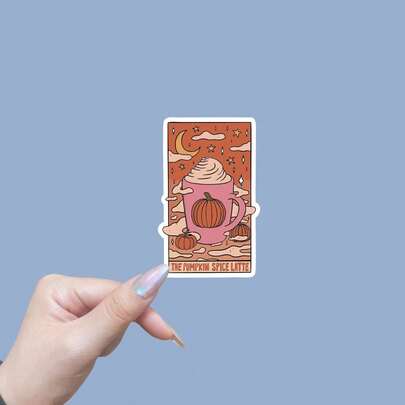 Pegatina impermeable de vinilo para el coche, la computadora o el vaso de agua con diseño de tarot con aroma a calabaza