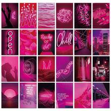 50 pièces Ensemble de décoration murale photo esthétique rose néon, impressions d'art mural de rêve violet | Affiches de décoration de chambre girly | Kit de collage mural de chambre d'étudiant | Peut être utilisé comme cartes postales/autocollants/décoration de chambre - Violet - Voir 9