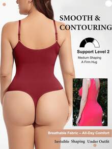 Slimming Women's Shapewear Bodysuit Thong Tummy Control Tank Top Shaping Body Shaper Snatched Waist Push Up Bust Sexy Shaping Tops Jumpsuit - 紅色 - 查看 3