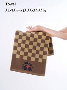QIBHI 1/3件可選，純棉卡通刺繡愛心貓咪浴巾或面巾，浪漫時尚，居家條紋吸水面巾/浴巾，情人節禮物，節日裝飾，適用於浴室、酒店、健身房、返校，居家必需品，毛巾，護膚 - 棕色 - 查看 14