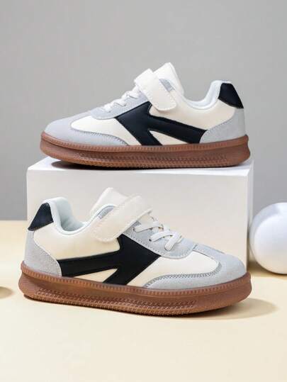 1 đôi giày thể thao đế bằng thường ngày cho trẻ em, giày thường ngày cho bé trai, giày thể thao cho bé gái, đế cao su chống trượt, màu xám.