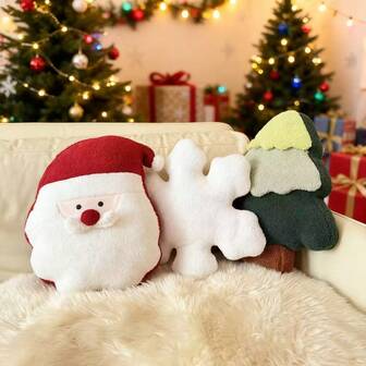 1pc Plush Cute & Warm White Snowflake, Green Christmas Tree, Red & White Santa Claus Decorative Throw Pillow, Christmas Decor Cushion