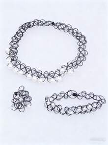 Colección surtida de joyas de tatuaje elásticas - Collar, pulsera y anillo tipo choker de tatuaje - Accesorios de joyas con efecto de tatuaje elástico - Multicolor - Ver 2
