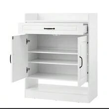 Scarpiera moderna con ripiani regolabili, maniglie nere e un cassetto; scarpiera a 2 ante, bianca, L75/P36/A95,5 cm (L*P*A) - Bianco - Visualizzare 10