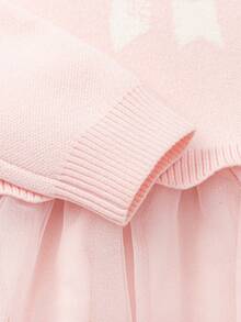 Balabala 女童针织网纱连衣裙，柔软春季薄纱连衣裙，甜美飘逸派对装 - 紅色調 - 查看 7