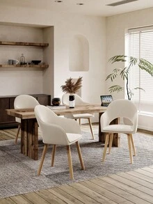 Modern Crescent-Back Upholstered Dining Chairs With Armrests And Solid Wood Legs For Dining Room, Living Room, Study - Set Of 2 / Set Of 4 / Set Of 6 - Cream - Apricot - View 3