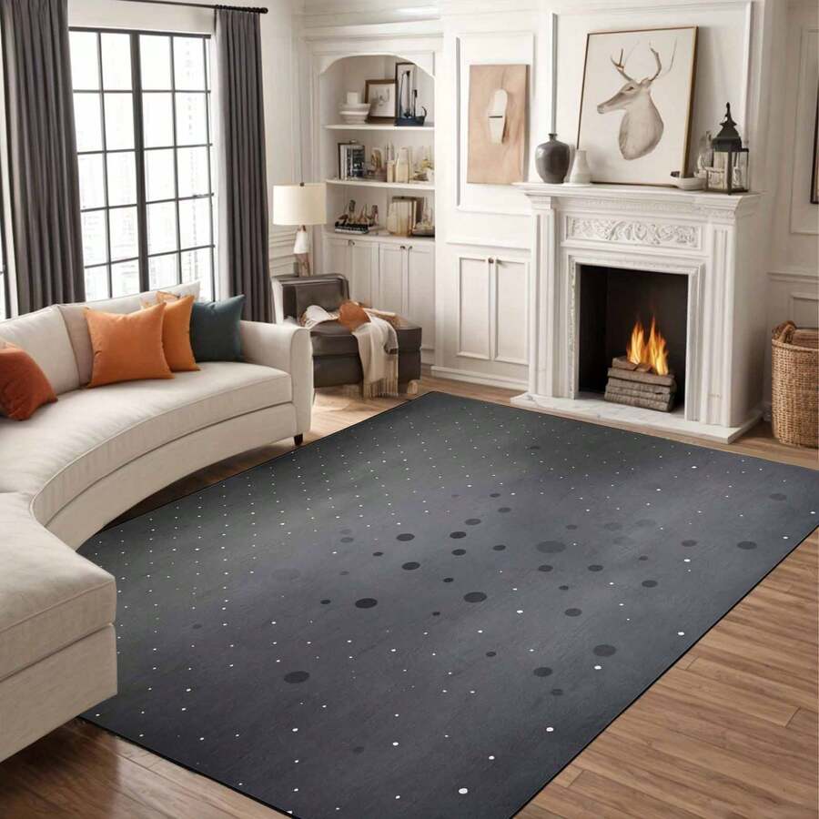 1Pc Large Fashionable Leopard Print Pattern Area Rugs, Black And Gray Color Scheme, Non-Slip Backing, Lightweight, Durable Polyester, Machine Washable, Easy To Clean, Soft Felt Back, Suitable For Living Room, Bedroom Or Office, Sofa, Coffee Table, Kitchen, Bathroom, Balcony, Entrance Carpet, Apartment, Dormitory, Porch, Patio, Farmhouse Decor, Low Pile Carpet, Low Pile Carpet - Phong cách 6 - Xem 1