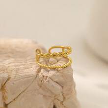 Double-Layer Stainless Steel Stacked Ring, A Versatile Jewelry Accessory Suitable For Both Men And Women, Perfect For Daily Wear And An Excellent Gift For Special Occasions. - Yellow Gold - View 4