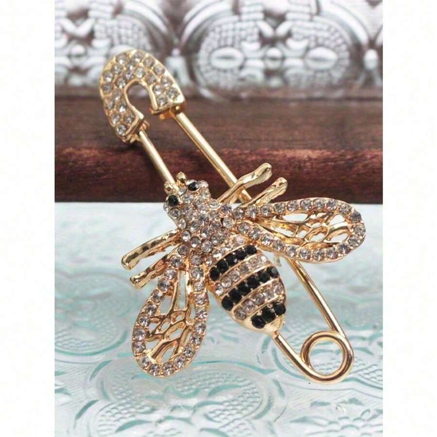 1pc Luxury Full Crystal Gold Color Bee Brooches For Woman Shiny Hollow Bee Brooch Pin For Coat Scraf Fine Jewelry - 彩色 - 查看 1