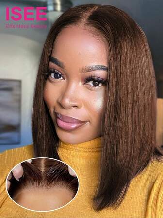  ISEE HAIR Chocolate Brown Straight Lace Front Wigs Human Hair 9x6 Lace Closure Wigs Human Hair 180% Density Glueless Wigs For Beginners Pre Plucked Pre Cut 10-16 Inch Closure Wigs For Women