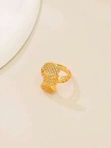 1pc European And American Fashion Abstract Vintage Asymmetrical Pattern Minimalist Adjustable Open Ring For Women - H - View 2