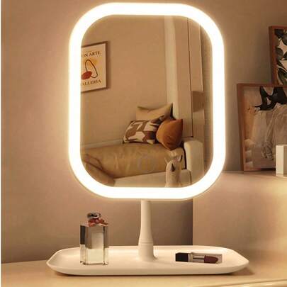 LED化妆镜，带灯化妆镜，3种灯光模式，触控操作，便携式支架，可折叠收纳，旅行化妆镜，带灯化妆镜，可充电电池，便携式LED化妆镜，母亲节礼物，生日礼物，时尚设计，带收纳托盘。理想的圣诞节或情人节礼物。