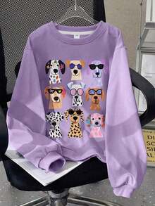 Christmas Outfit Womenchristmas Outfit WomenGirls Cute Dog Pattern Casual Minimalist Long Sleeve Sweatshirt, Fashionable Round Neck Pullover,Suitable For Autumn And WinterLoose And Comfortablewomen Winter Clotheswinter Clothes For Women - 灰色 - 查看 6