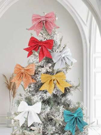 2 Pieces, 6.69 Inches, Golden Christmas Powder Bow, Suitable For Holiday Christmas Tree Decorations For Windows, Home Decorations, Festive Wedding Scene Setups, Indoor Living Room Window Ornaments, Garden Decorations, Christmas Decorations, Room Decorations, Winter Decorations.