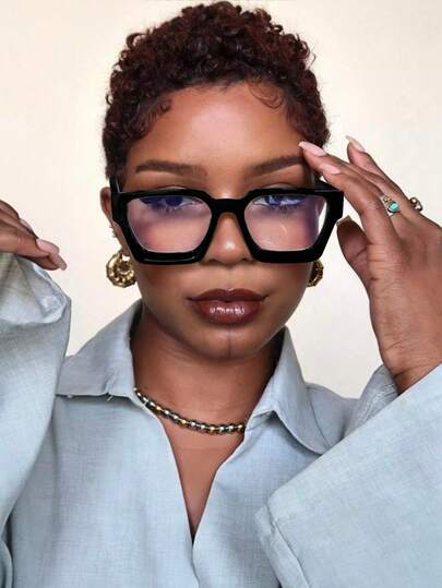 1pc Plastic Geometric Black Full Frame Classic Decoration Women Clear Glasses For Daily Life Office Back-To-School Essentials Musical Festival Shopping Weekend Outfit Appointment Outfits Fashion Accessories