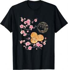 Mittleres Herbstfest Sakura Blüte Mondkuchen Festival T-Shirt Damen T-Shirt Grafik T-Shirts Crop Tops Outfits Tops T-Shirt - Schwarz - Übersicht 2
