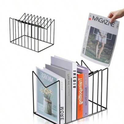 HAWT2 PCS 9 Slot Black File Holder For Desk Metal Magazine Organizer M Shape Decor Bookshelf Vinyl Record Holder 11 X7.5 X7 9 Lattice Magazine File Holder