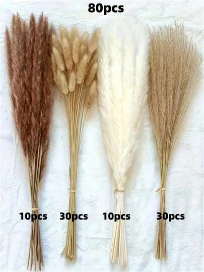 25/38/50/80/110pcs Natural Premium Pampas Grass Decor - Dried Rattan Flowers For Home, Wedding, Event & Festive Season Decorations (Christmas, Halloween, Easter, Thanksgiving)