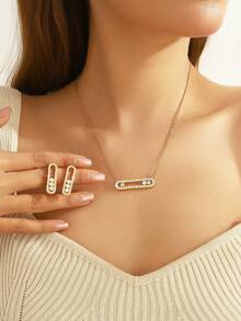 3 件套奢华三重 CZ 滑动圆项链、锁骨链和耳环套装，18k 镀金铜首饰，女士日常、约会、婚礼、情人节、母亲节配饰或礼物（无卡） - 金色 - 查看 4