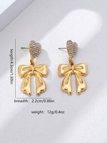 1 Đôi bông tai hình trái tim và nơ đính đá sang trọng thời trang, phụ kiện ngày lễ tình nhân dành cho nữ - Vàng - Xem 4