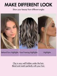 6件套1片式夹式接发，真人发丝，直发，挑染，夹式真人发，派对自然黑直发，女士夹式接发，女孩角色扮演和派对，易于佩戴，圣诞节适用 - 彩色 - 查看 5