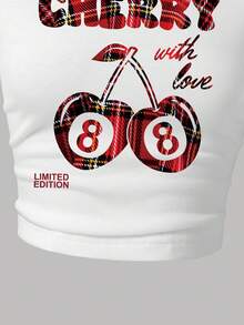 Áo thun tay ngắn in họa tiết hoạt hình và chân váy kẻ caro cho bé gái tuổi mới lớn - trắng - Xem 5