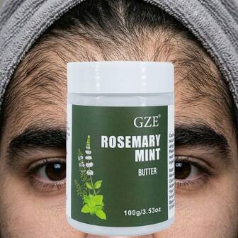  Mantequilla para el cabello de romero y menta GZE - Crema para raíces fuertes con biotina y aceite de ricino para fortalecer el cabello, reducir el quebrado y el frizz para todo tipo de cabello
