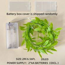 1串20/50/100颗LED灯珠，长度2米/5米/10米，可选金叶/绿叶/常春藤/枫叶图案，适用于壁炉、栏杆、窗帘、圣诞节、节日礼物、房间、婚礼装饰、餐桌、客厅、卧室等场合。[不含电池] - 綠色小葉 - 查看 8
